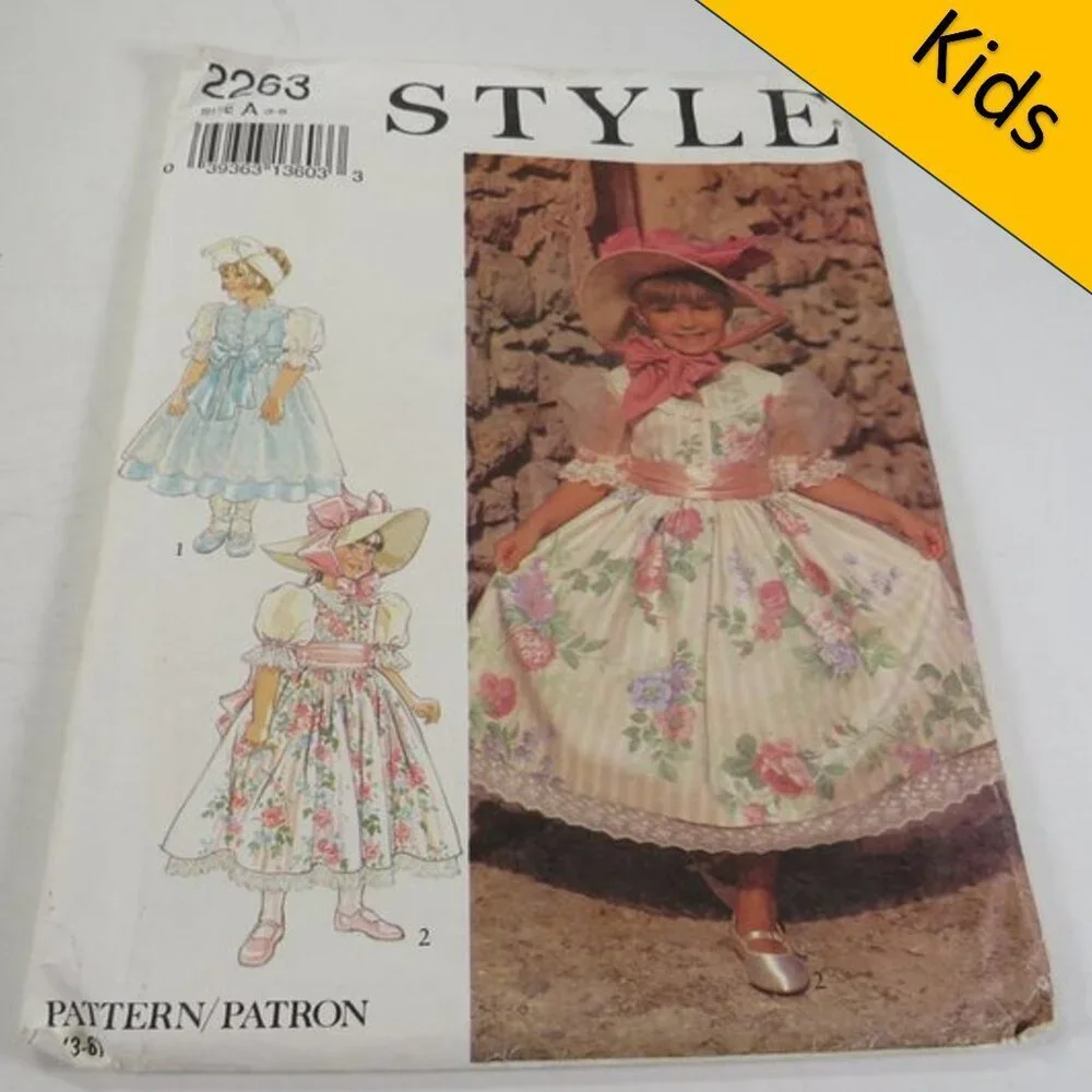 Style 2263 Clothing Pattern Child's 3-7 Full Skirt Dress (good for wedding